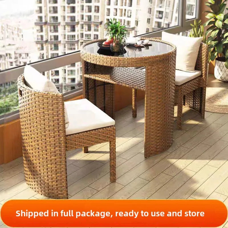Balcony courtyard leisure table and chair combination rattan chair three piece set tea imitation rattan chair tea table Aimak Store