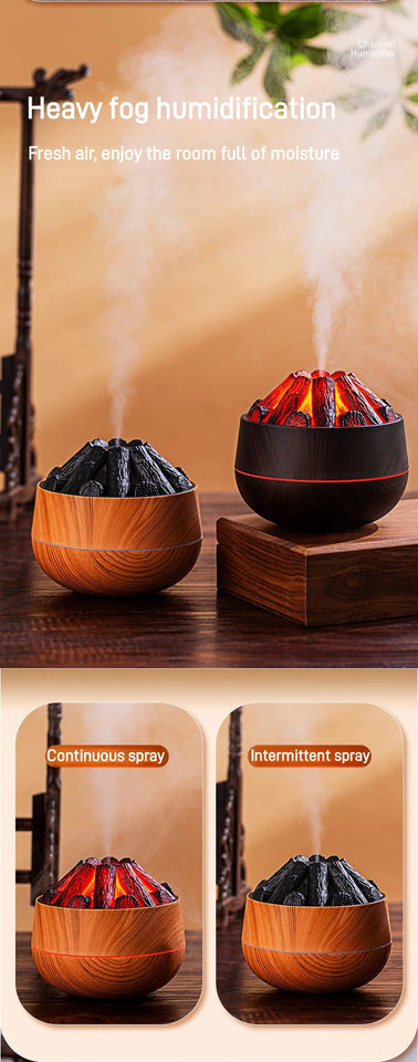2024 New 300ML Artificial Charcoal Fire Air Humidifier Aroma Diffuser Mist Sprayer Mini Diffuser with Night Light for Home Aimak Store