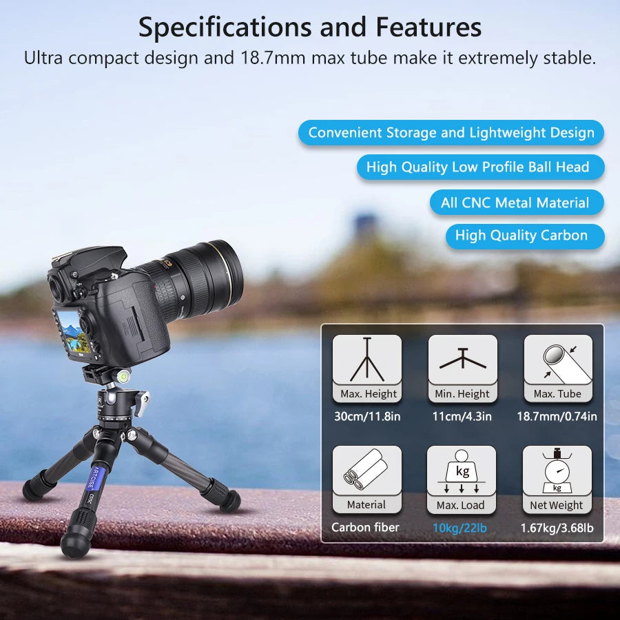 ARTCISE CS15C Carbon Fiber Compact Travel Portable Tabletop Mini Tripod with 360° Panorama Ballhead for DSLR Camera Mobile Phone Aimak Store