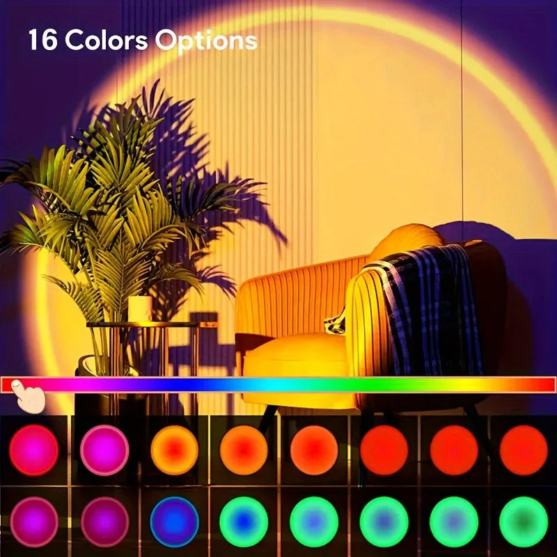 1pc Vibrant Sunset Projection Light - 16-Color Spectrum, USB Remote Control, Dynamic Color Changing LED Light -Creates Warm Home Aimak Store