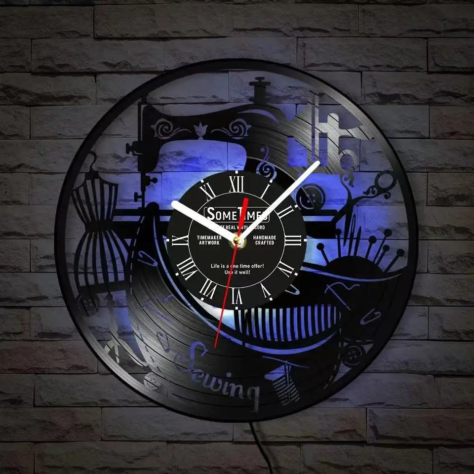 Sewing Machine Customization Vinyl Record Wall Clock Quilting Room Decoration Logo Personalized Tailor Name Clock Tailor Gift Aimak Store
