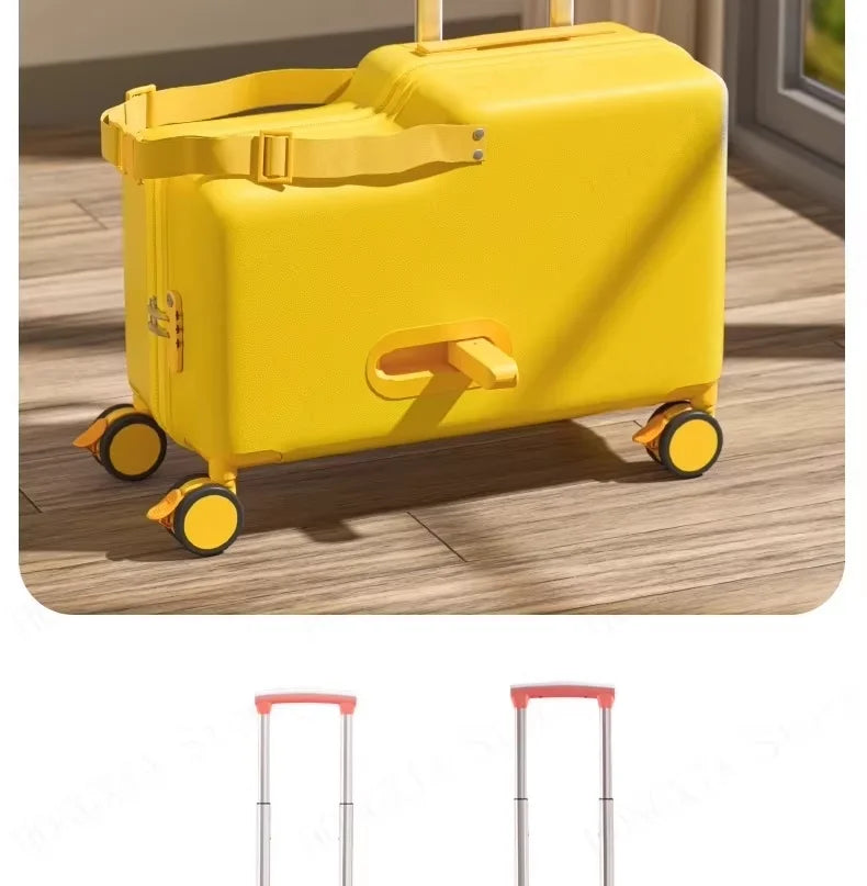 Travel suitcases can sit and ride children's luggage new lazy walking children trolley case boys girls wooden horse suitcase Aimak Store