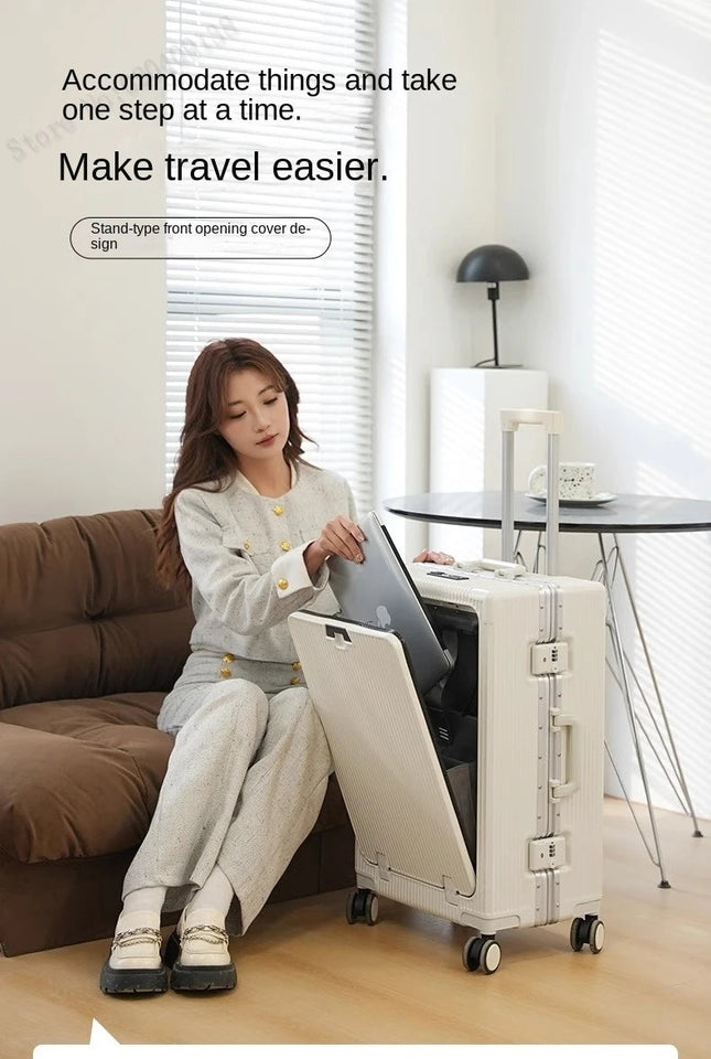 New Front Opening Suitcase Cabin Trolley Case 20/24/26/28 inch Aluminum Frame Large Capacity Luggage usb Charging TSA Lock Aimak Store