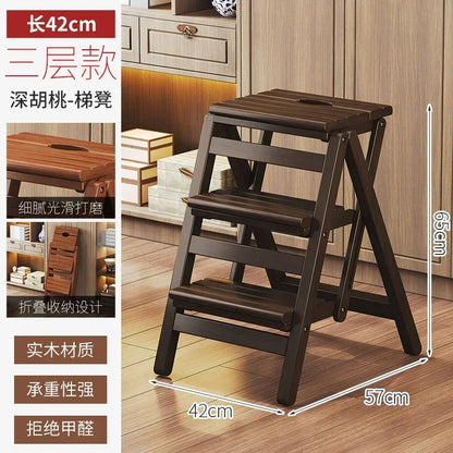 Multi-functional Bamboo Wood Folding Ladder Chair Kitchen Hat Rack 2 Step Ladder Province Space Stair Chair Plant Rack Furniture