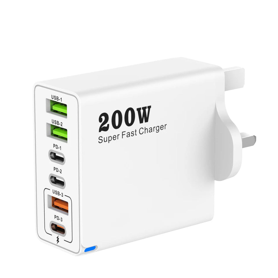 200W 6 Port USB C Charger Super Fast Charging PD3.0 USB C Type C Mobile Phone Charger For iPhone 16 SE4 Samsung Xiaomi ipad Aimak Store