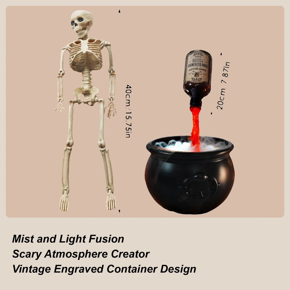 Halloween Cauldron Potion with Floating Potion Bottles and Diffuser floating potion bottles and skull-shaped Festive Spooky Prop Aimak Store