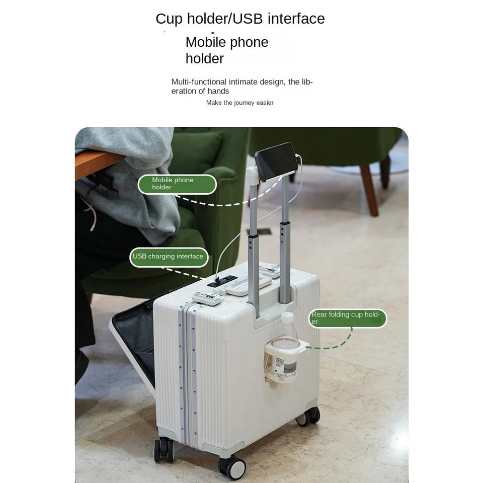 New Front Opening Lid Suitcase Multifunctional Mini Luggage Aluminium Frame 18/20 Boarding Box Trolley Case Cabin Bag Aimak Store