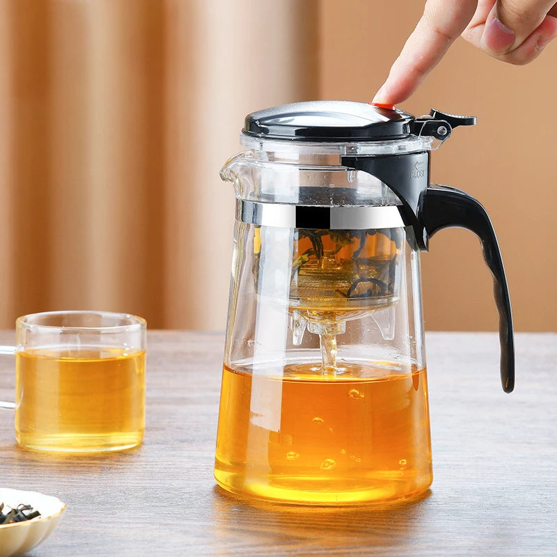 Heat Resistant Glass Teapot Flower Tea Kettle with Strainer Infuser Kung Fu Teaware Puer Oolong Pot with Handle for Home Use Aimak Store