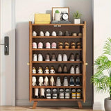 Bamboo Shoe Cabinet, 2-Door Entrance Shoe Cabinet, 7-Layer Standing Shoe Storage Box, Adjustable Shelf, Retro Shoe Cabinet Shoe Aimak Store