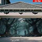 2D banner 1 piece, Halloween Garage Door - Scary forest, Cape figure, Twisted tree, garage door cover Halloween decoration Aimak Store