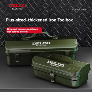DELIXI Thicked Iron Tool Box Multi-functional Hard Case Industrial Tools Storage Box Household Car Hand-held Steel Storage Box Aimak Store
