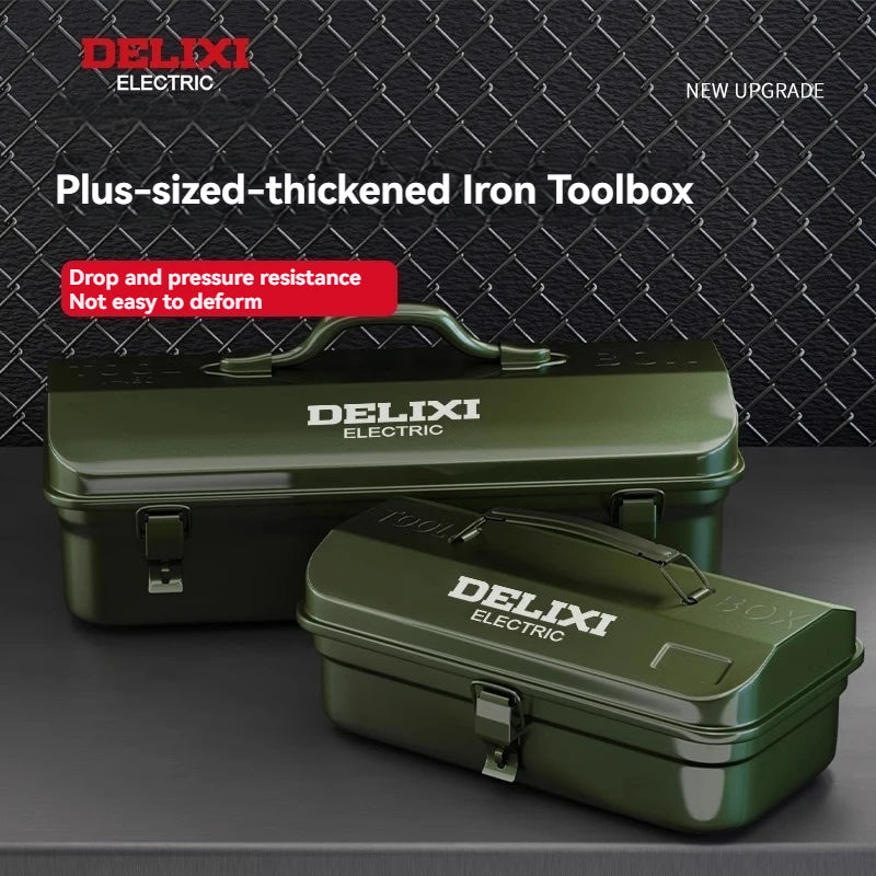 DELIXI Thicked Iron Tool Box Multi-functional Hard Case Industrial Tools Storage Box Household Car Hand-held Steel Storage Box Aimak Store