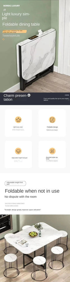 Joylove Folding Dining Table Home Imitation Rock Board Ultra-thin Multi-functional Combination Dining Table Multi-person Table Aimak Store