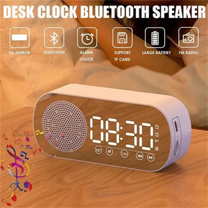 New Desk Speaker Clock Bluetooth Speaker FM Radio Alarm Clock HiFi Sound HD Mirror Screen Support TF Card Home Beside Clock Aimak Store