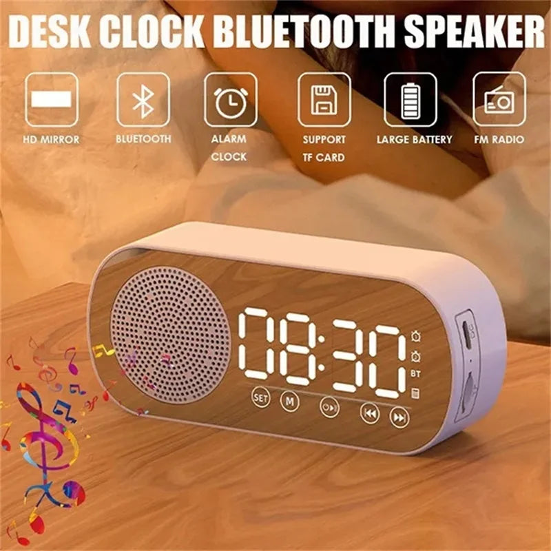 New Desk Speaker Clock Bluetooth Speaker FM Radio Alarm Clock HiFi Sound HD Mirror Screen Support TF Card Home Beside Clock Aimak Store