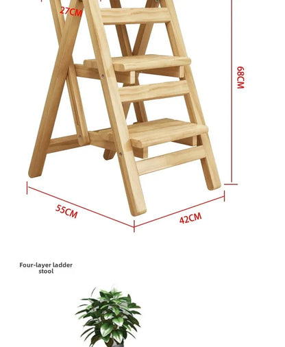 Multi-functional Bamboo Wood Folding Ladder Chair Kitchen Hat Rack 2 Step Ladder Province Space Stair Chair Plant Rack Furniture