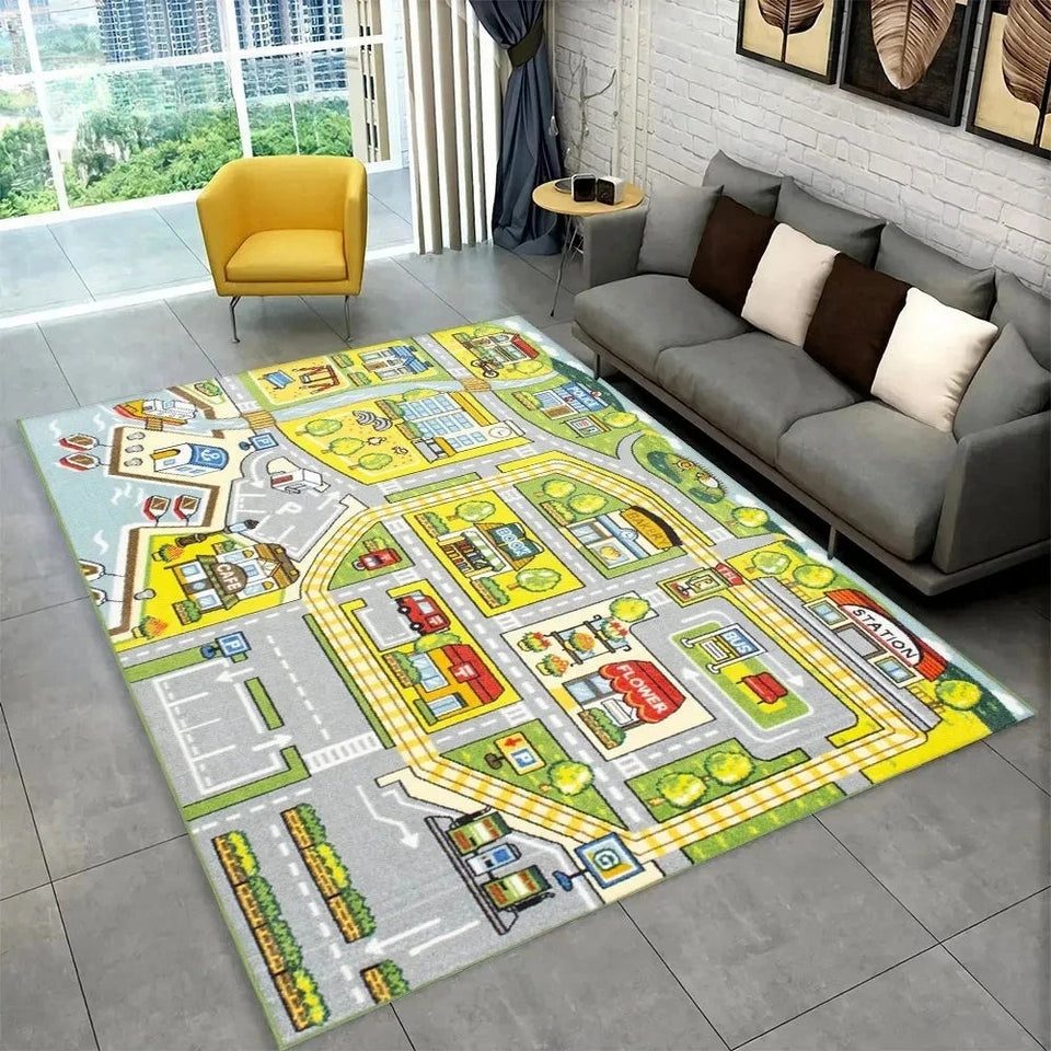 Child Playmat Highway City Traffic Playroom Area Rug Large Carpet Rug for Living Room Bedroom Decor Kids Play Non-slip Floor Mat Aimak Store