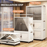 3-Tier Foldable Kids Wardrobe Storage Cabinet with Magnetic Doors & Wheels，Customizable Setup for Home Nursery Organization Aimak Store