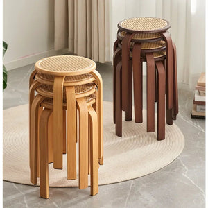 Bamboo Dining Stools Resin Rattan Woven Makeup Chair Stacking Storage Kitchen Seat Stable And Load-bearing Restaurant Furniture Aimak Store