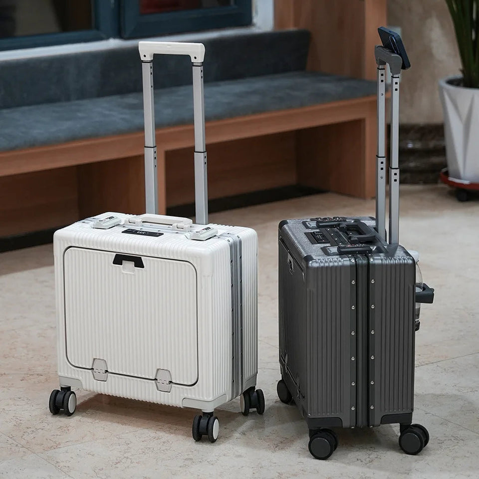 New Front Opening Lid Suitcase Multifunctional Mini Luggage Aluminium Frame 18/20 Boarding Box Trolley Case Cabin Bag Aimak Store