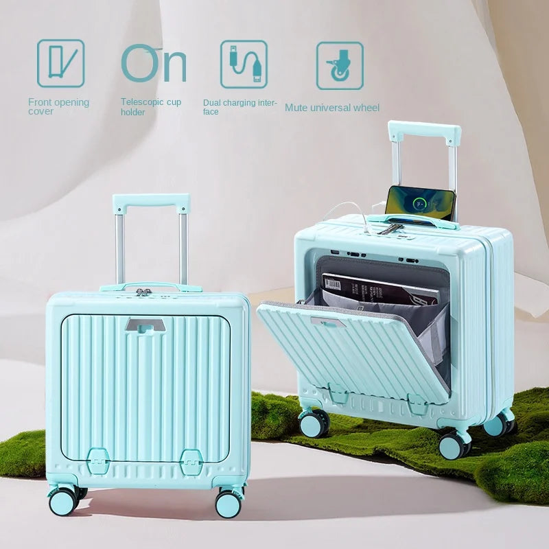 New Front Opening Lid Suitcase Multifunctional Mini Luggage Aluminium Frame 18/20 Boarding Box Trolley Case Cabin Bag Aimak Store