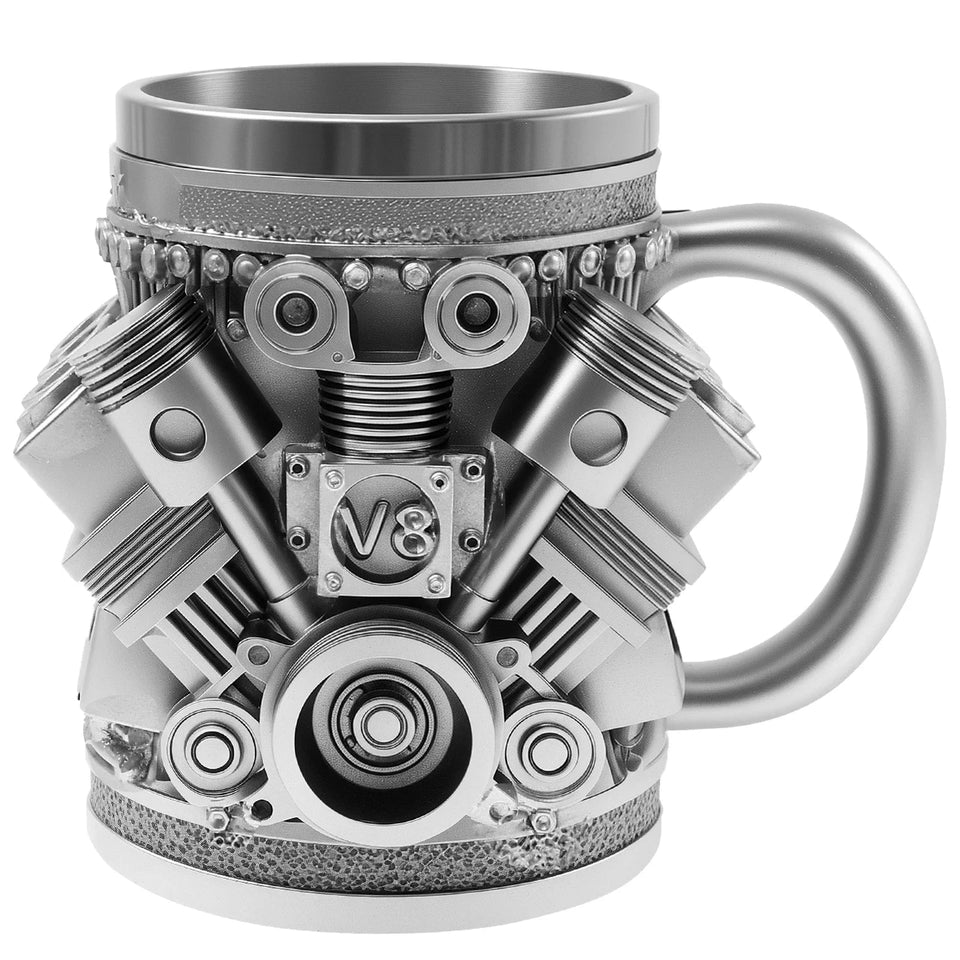 Creative Water Mug Stainless Steel Coffee Cup Reusable Cocktail Mug Creative Water Cup V6 V8 Engines Design Mug for Home Office Aimak Store