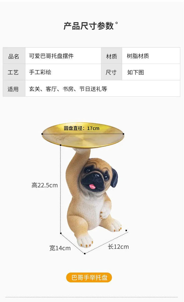 Creative Pug Statue Storage Tray Cute Dog Key Candy Snack Storage Plate Animal Sculpture Ornaments Office Tabletop Decor муравьи Aimak Store