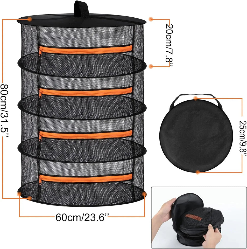 2ft Herb Drying Rack 2/4/6/8 Layer Folding Mesh Hanging Basket Dryer Net with Zippers for Seeds Flowers Buds Fit in Grow Tents Aimak Store