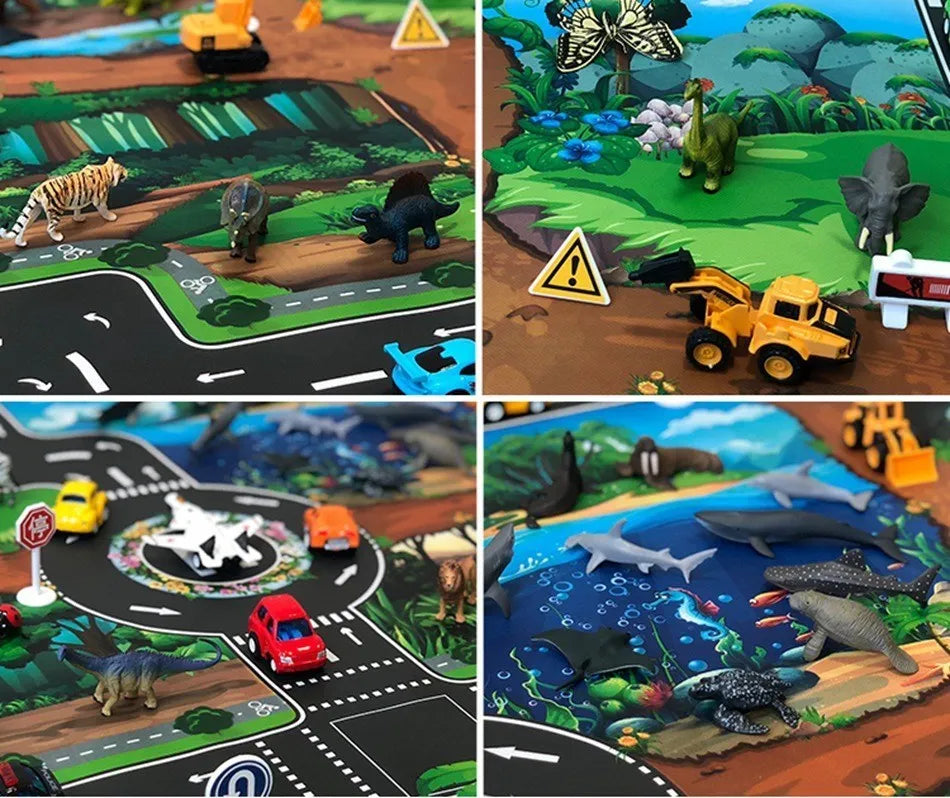 Children Playmat Activity Surface Waterproof Map Kids Animal Road Toy Baby Dinosaur Road Portable Carpet Farm Road Non-Toxic Mat Aimak Store