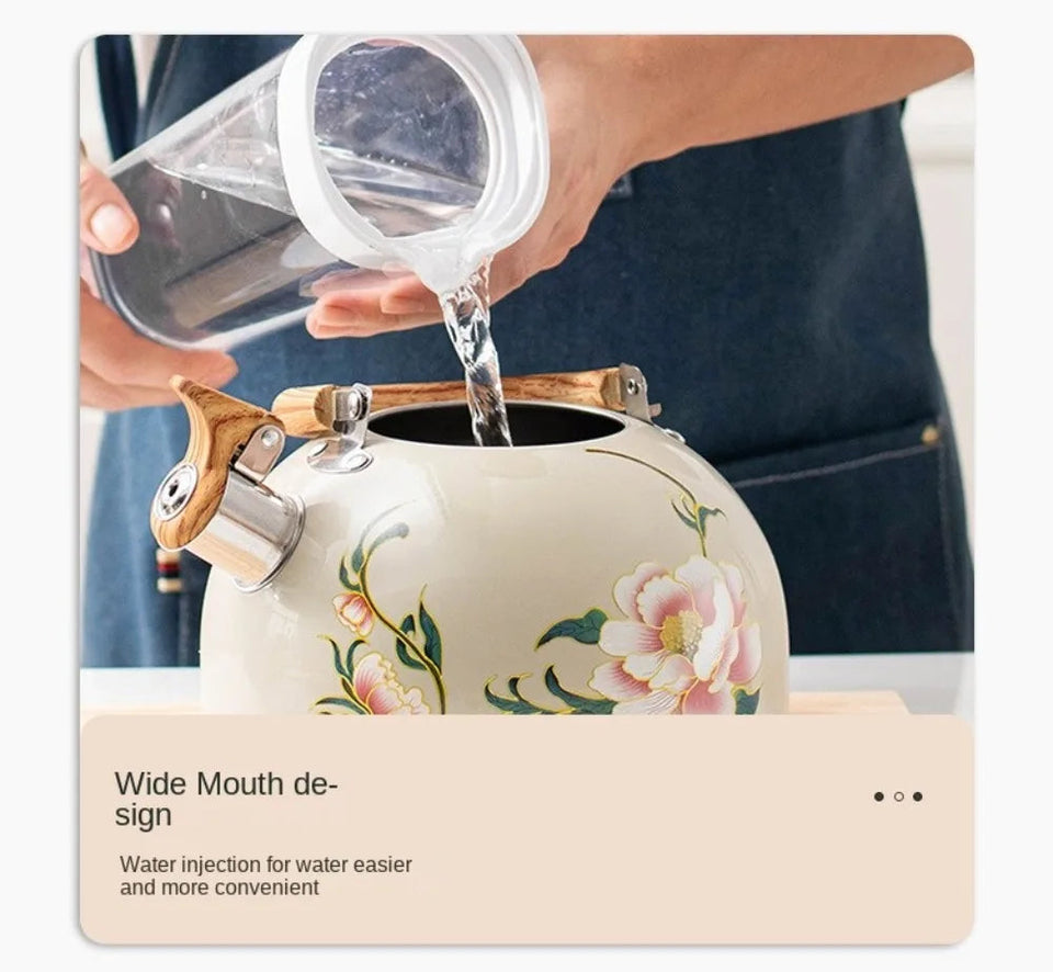 3L Whistling Kettle Teapot Floral Enameled Universal Teapot Water Kettle Large Capacity Thickened Coffee Pot Aimak Store