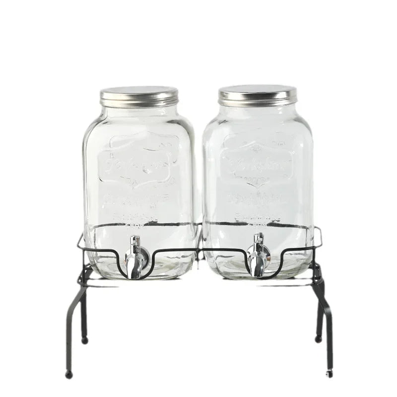 Wholesale Glass Beverage Dispenser Double Square Shaped Metal Stand with Stainless Steel Tap Aimak Store
