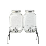 Wholesale Glass Beverage Dispenser Double Square Shaped Metal Stand with Stainless Steel Tap Aimak Store