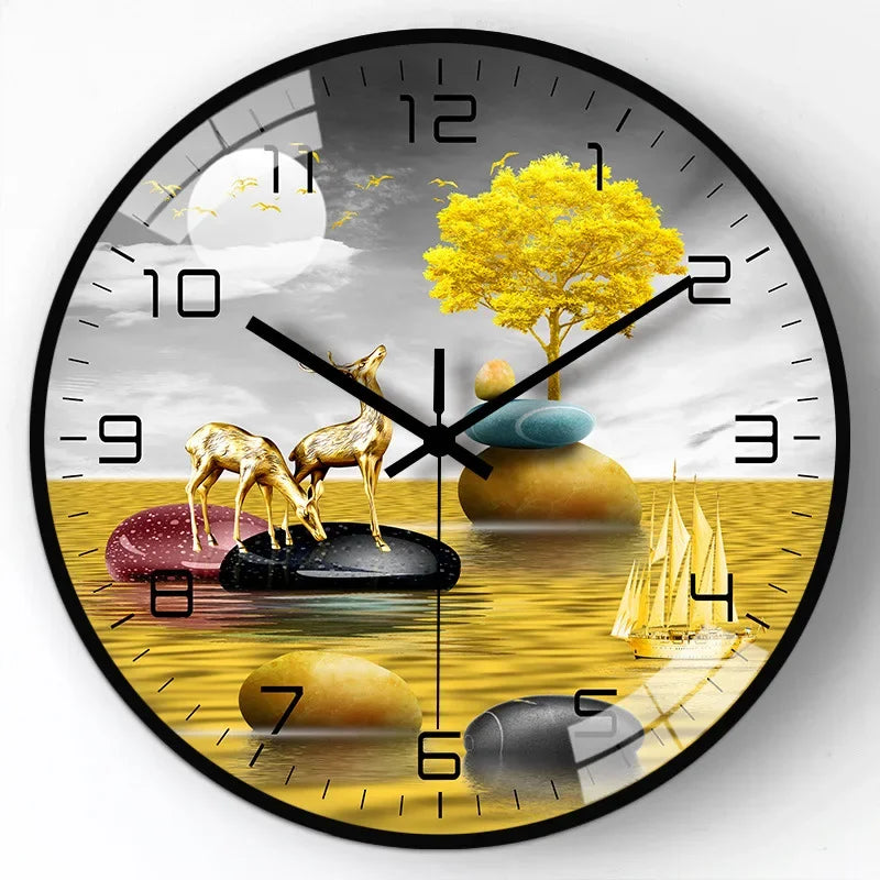 8 Inch Glass Wall Clock Modern Design Chinese Style Series Art Round Mute Creative Hanging Home Living Room Bedroom Decoration Aimak Store