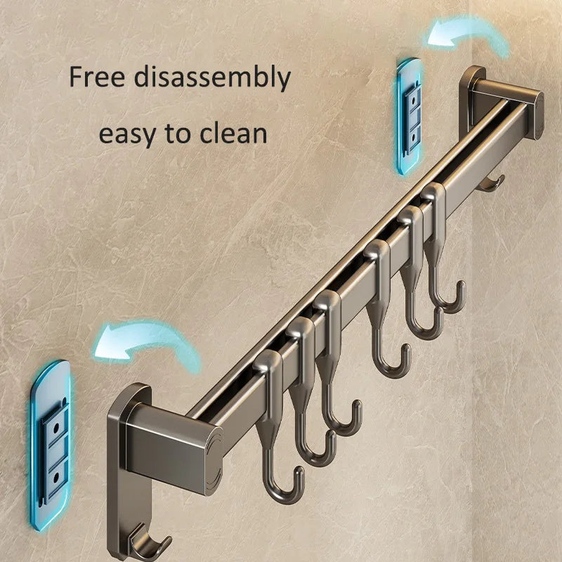 Kitchen Storage Rack Non-perforated shelves Wall Mounted with Movable hook Spoon Holder Organizer Kitchen Utensil Accessories Aimak Store