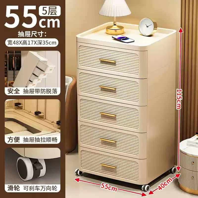 Modern Minimalist Nightstand with Drawers|Faux Wood Bedside Storage Cabinet Movable Bedroom Organizer Space-Saving HomeFurniture Aimak Store