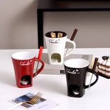 130ML European Candle Cup Cheese Chocolate Melting Ceramic Mug Heating Food Ceramic Mug with Fork Creative Coffee Mug Tableware Aimak Store
