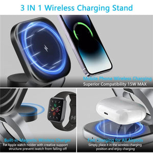 3 In 1 Foldable Magnetic Wireless Charger Stand For iPhone 16 15 14 Samsung IWatch AirPods 3/2 Station Dock Fast Charging Holder Aimak Store