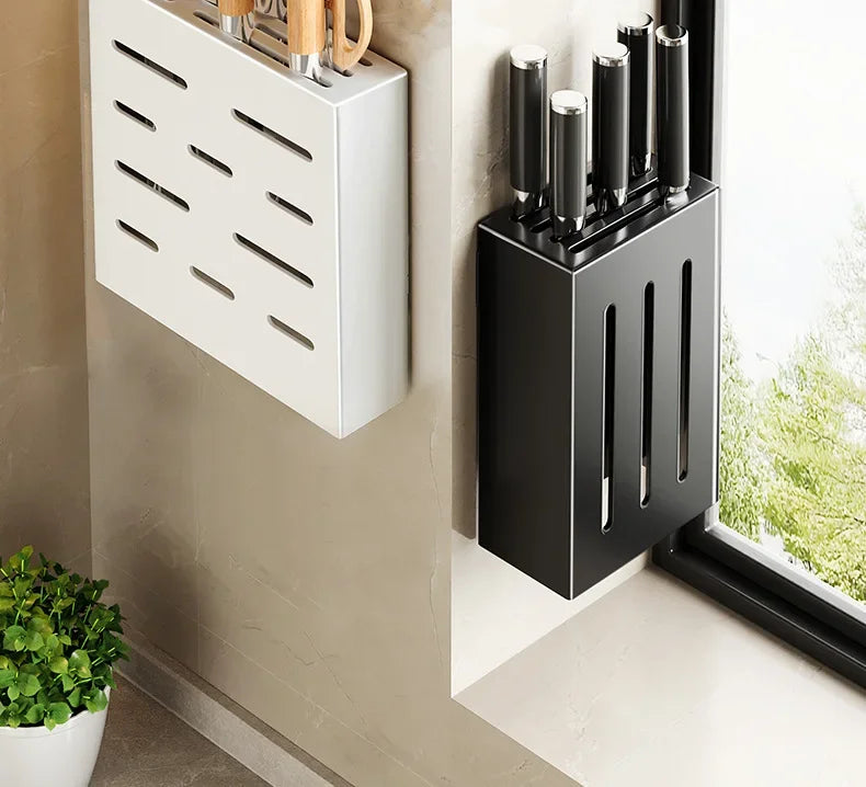 kitchen accessories organizer，Kitchen knife storage box, knife holder, non-perforation, wall-mounted rack, kitchen items Aimak Store