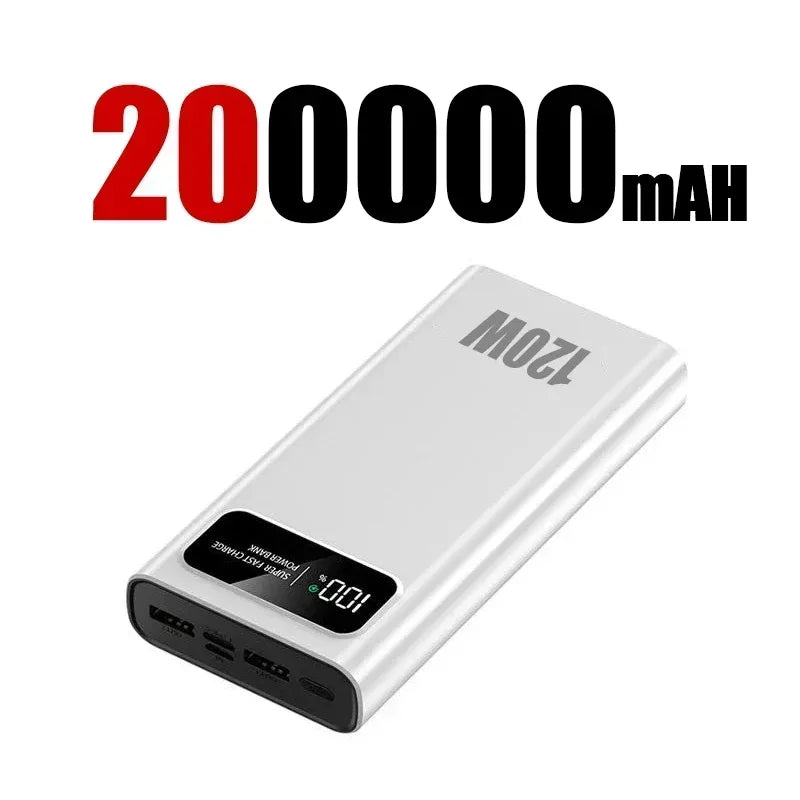 120W 200000mAh Super Fast Power Bank Charging High Capacity Portable Digital Display LED Power Bank For iPhone Samsung Xiaomi Aimak Store