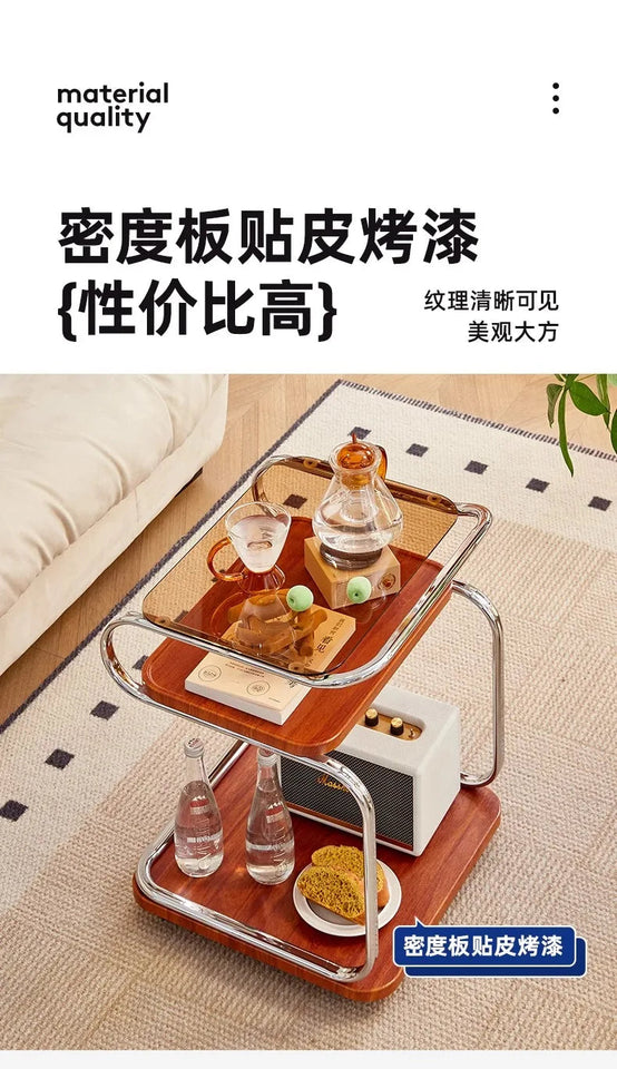 Medieval Style Sofa Side Table Bedside Cabinet Living Room Mobile Coffee Table with Wheels Small Cart Multi-layer Bed Head Shelf Aimak Store