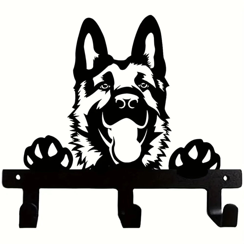 German Shepherd Portrait Wall Hook Black Metal Key & Leash Rack with 3 Hooks, Ideal for Kitchen, Bathroom, and Bedroom key holde Aimak Store
