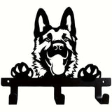 German Shepherd Portrait Wall Hook Black Metal Key & Leash Rack with 3 Hooks, Ideal for Kitchen, Bathroom, and Bedroom key holde Aimak Store
