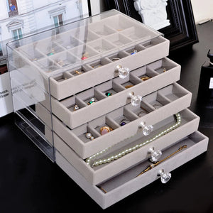 Acrylic Velvet Jewelry Organizer with 3 Drawers Stackable Display Storage Earrings Necklace Bracelets Box Holder Case for Women Aimak Store