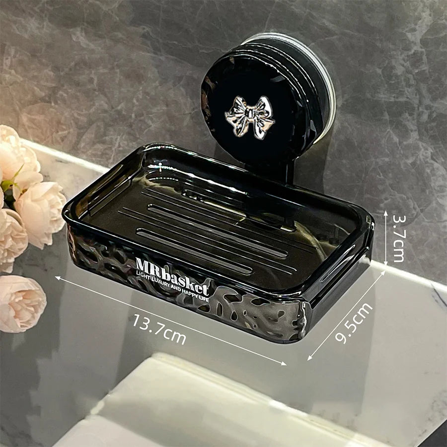 1 suction cup soap box, non perforated wall mounted bathroom shelf, double-layer drainage soap box