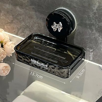1 suction cup soap box, non perforated wall mounted bathroom shelf, double-layer drainage soap box