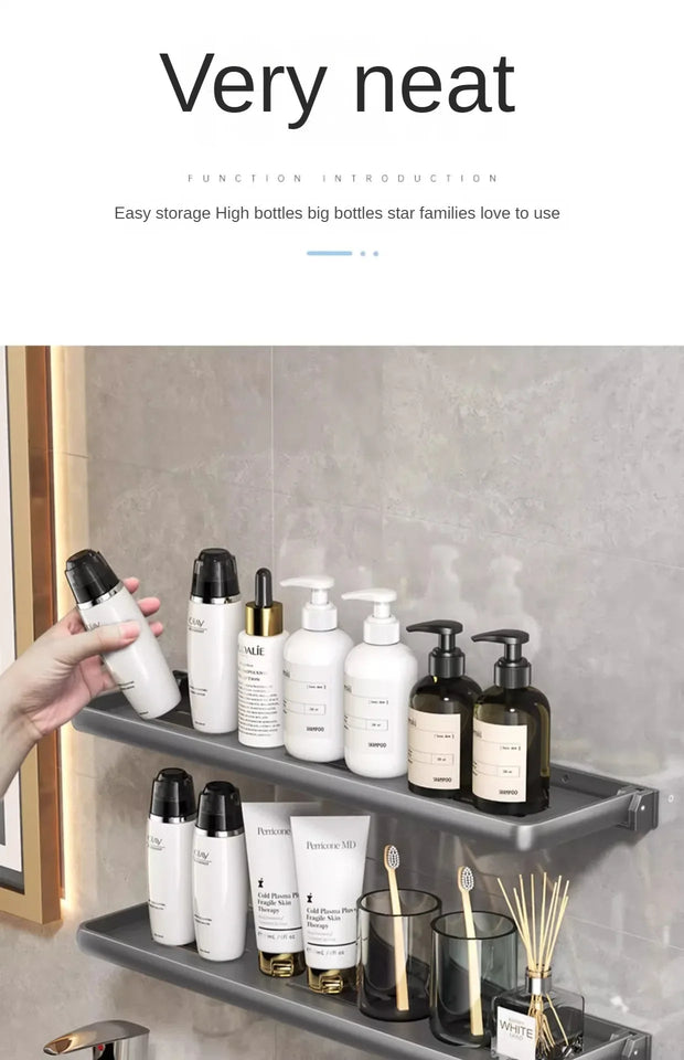 1PC Bathroom Storage Rack Foldable Bathroom Vanity Organiser No Hole Hanging Organiser Vanity Organiser Bathroom Organiser Shelf Aimak Store