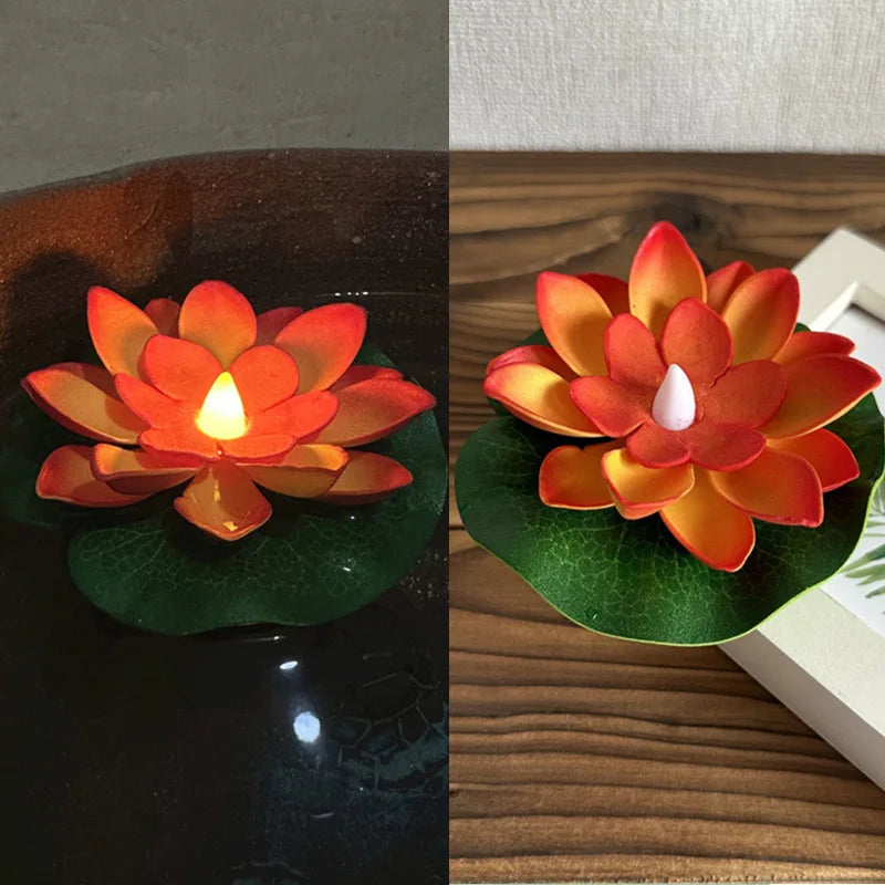 1PC Artifical Floating Lotus Night Light 10cm Flower Lotus Lamp Waterproof Lights Christmas Garden Pool Pond Fountain Decoration Aimak Store
