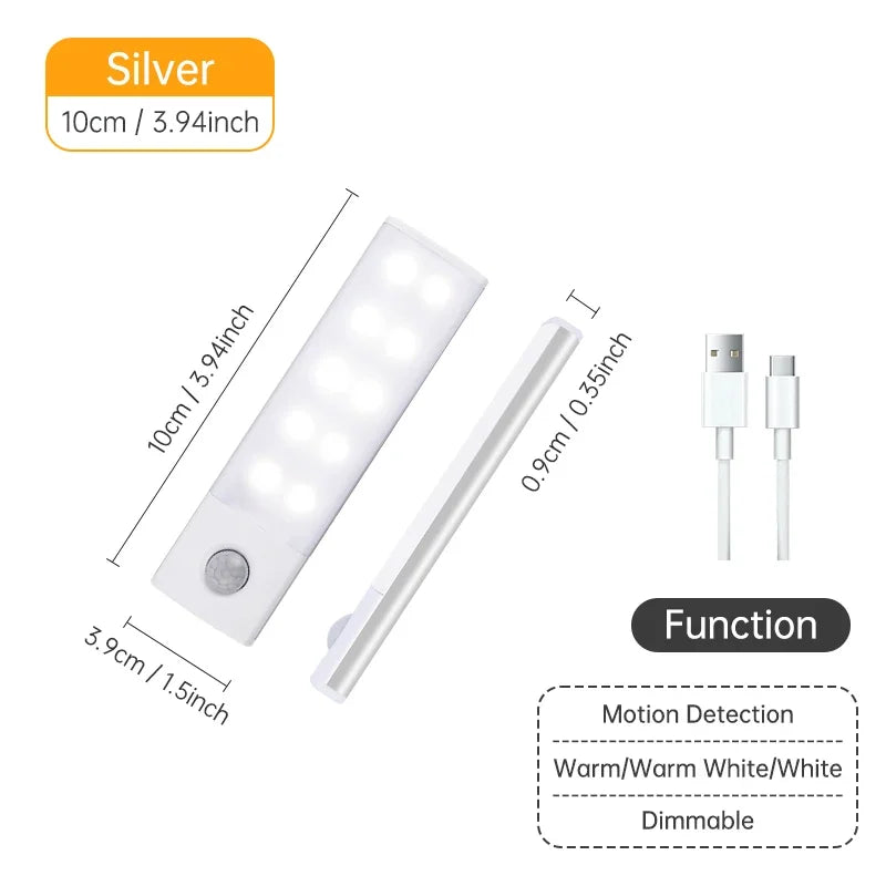 10/20/30/40/50CM Under Cabinet Led Light Sensor Movement Rechargeable Wireless Led Lamp Night Light Cupboard Bedroom Wardrobe Aimak Store