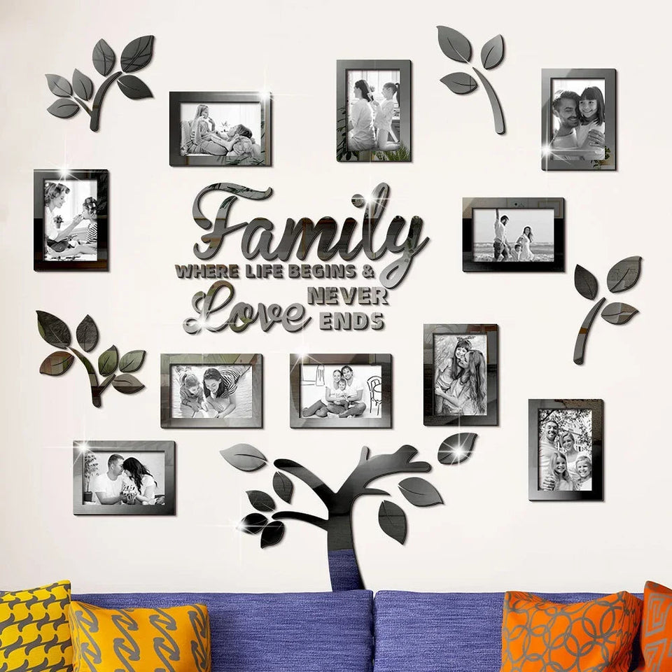 3D New Family Photo Frame Tree Wall Sticker Acrylic Self-adhesive Tree Collage Living Room Bedroom DIY Art Home Decoration Aimak Store
