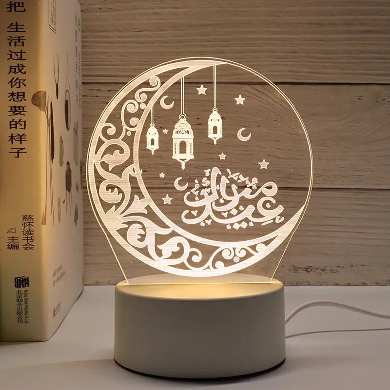 3D Moon Castle Acrylic LED Night Light Eid Mubarak Festival Ornaments Islamic Muslim Party Supplies 2025 Ramadan Home Decoration Aimak Store